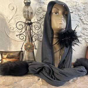 2 pc reginald chicago Gray Scarf shawl REAL FUR Tails bonus